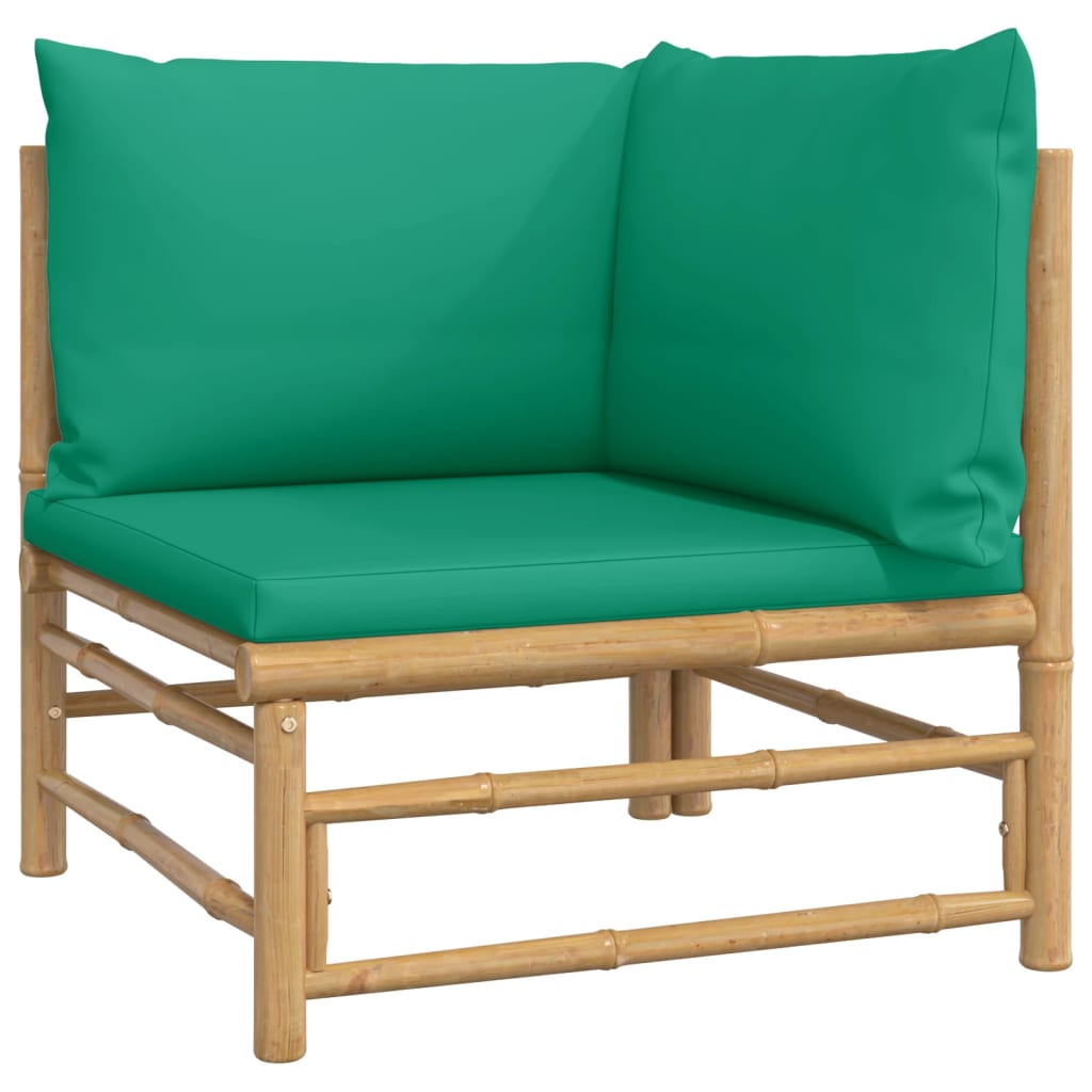vidaXL Градински лаундж комплект, 8 части, зелени възглавници, бамбук