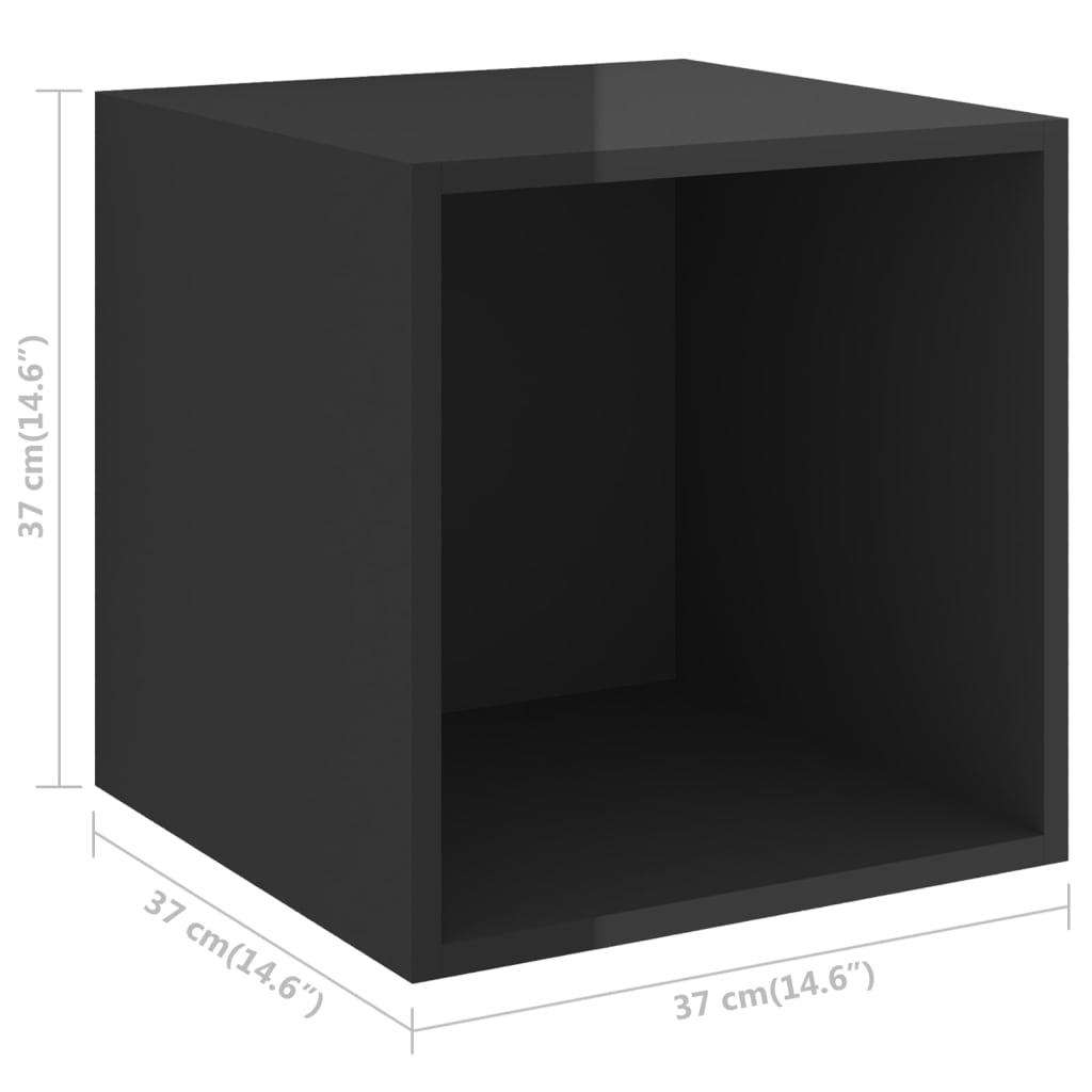 vidaXL Стенен шкаф, черен гланц, 37x37x37 см, ПДЧ
