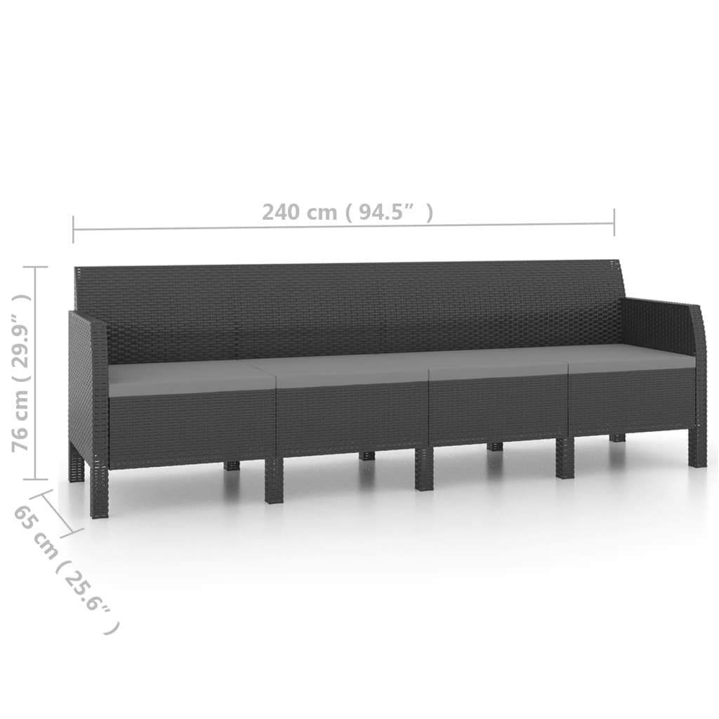 vidaXL 4-местен градински диван с възглавници, антрацит, PP ратан