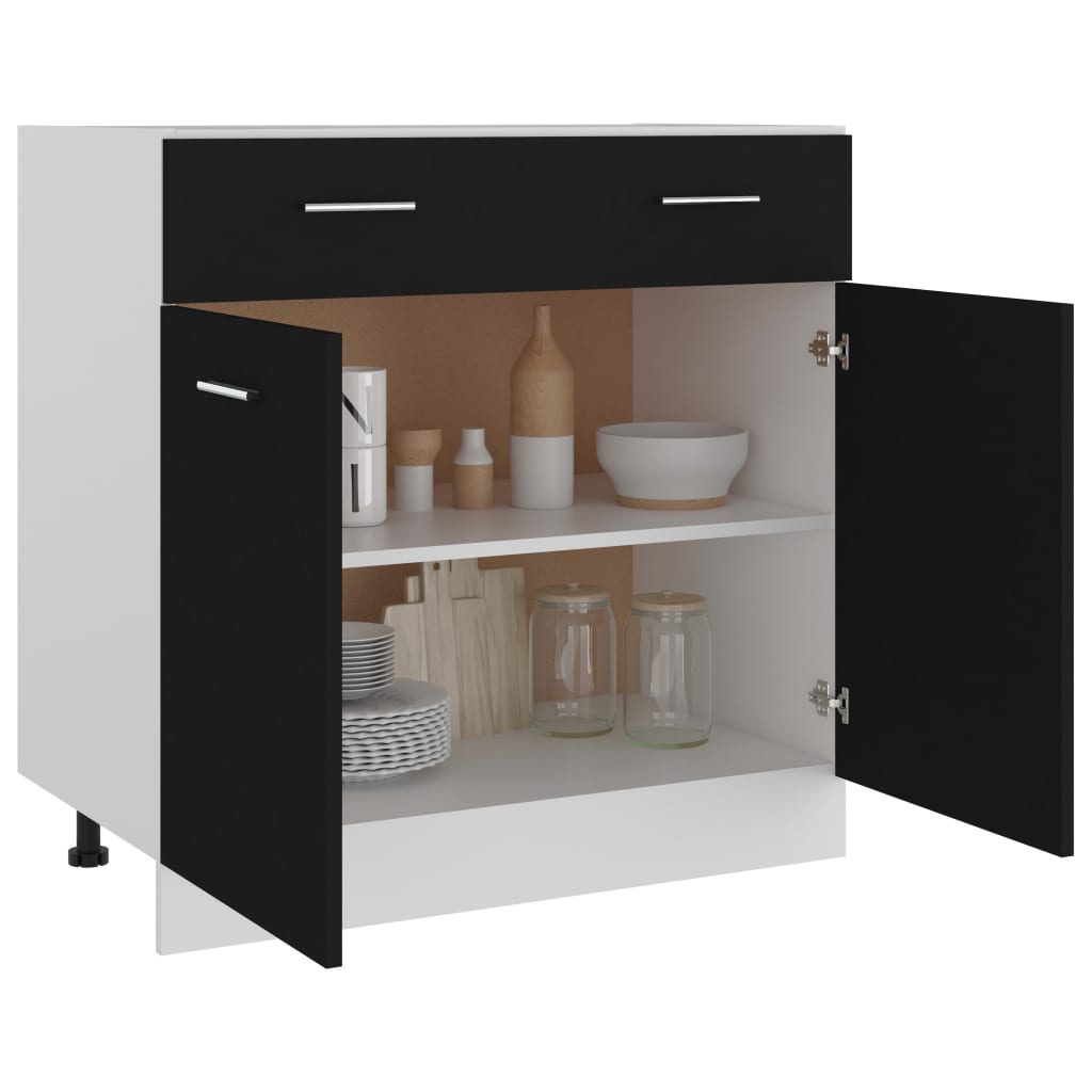 vidaXL Долен шкаф с чекмедже, черен, 80x46x81,5 см, ПДЧ