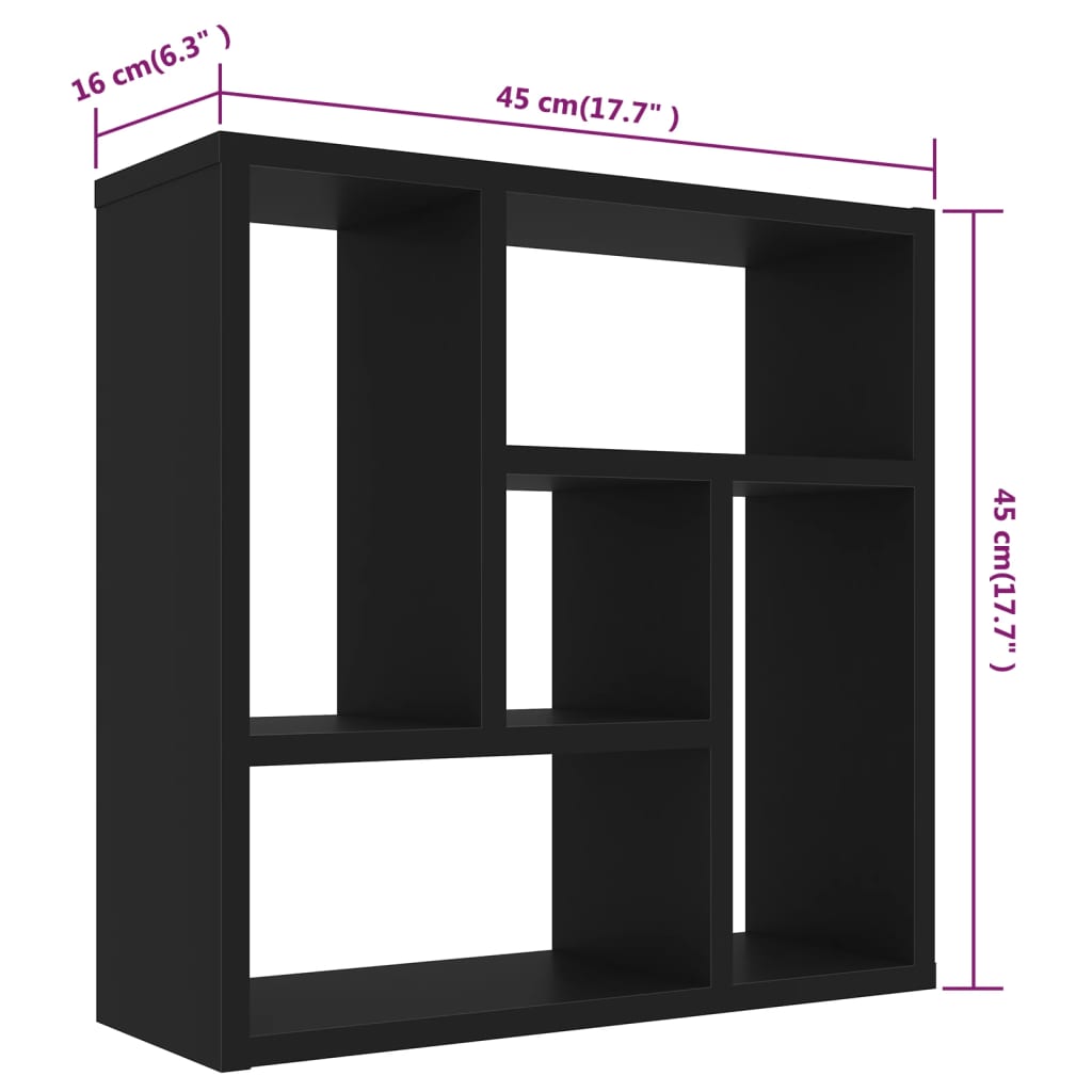vidaXL Стенен рафт, черен, 45,1x16x45,1 см, ПДЧ