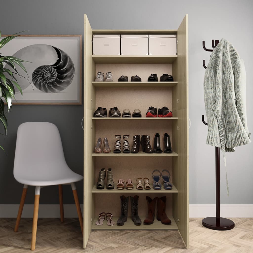 vidaXL Шкаф за обувки, дъб сонома, 80x35,5x180 см, ПДЧ