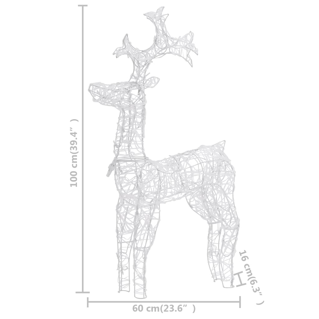 vidaXL Коледна украса северни елени, 2 бр, 60x16x100 см, акрил