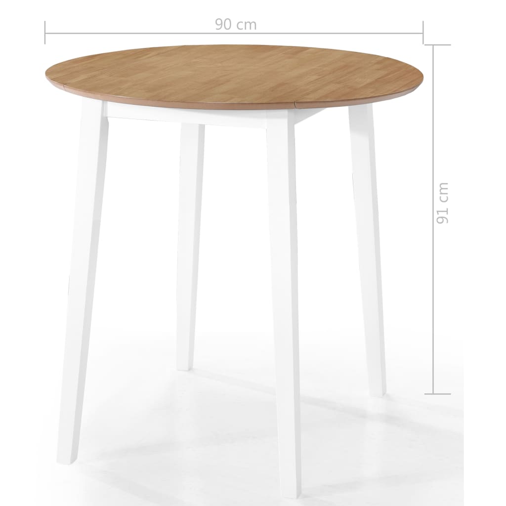 vidaXL Комплект бар маса и столове 3 части дърво масив естествен и бял