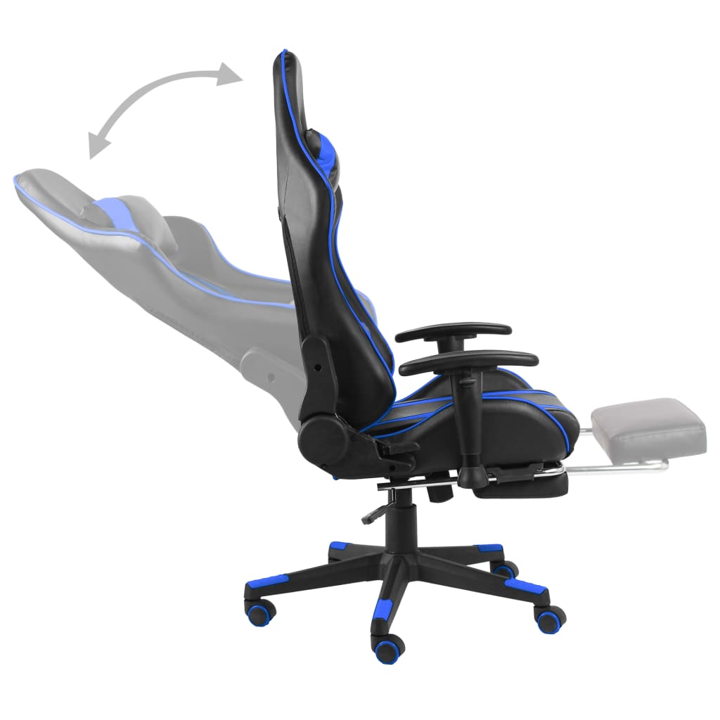 vidaXL Въртящ геймърски стол с подложка за крака, син, PVC