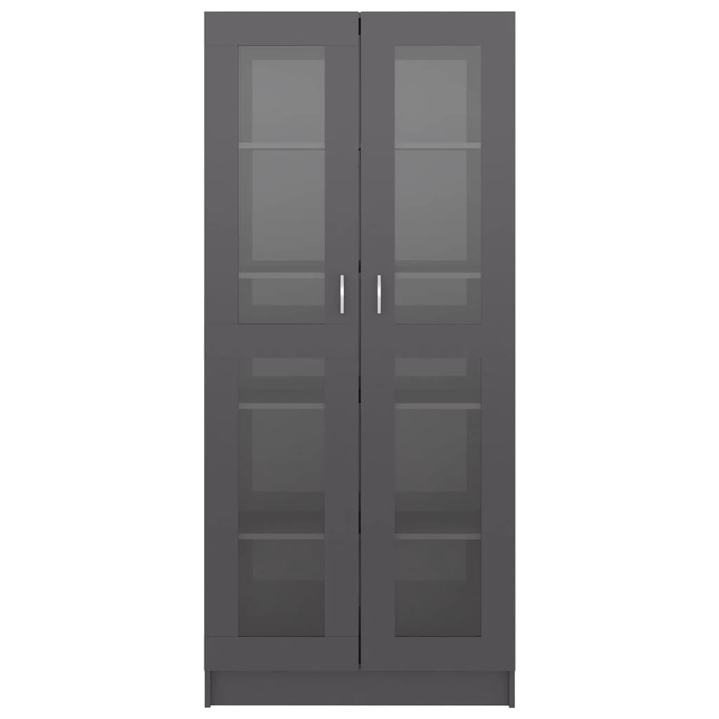 vidaXL Шкаф витрина, сив гланц, 82,5x30,5x185,5 см, ПДЧ