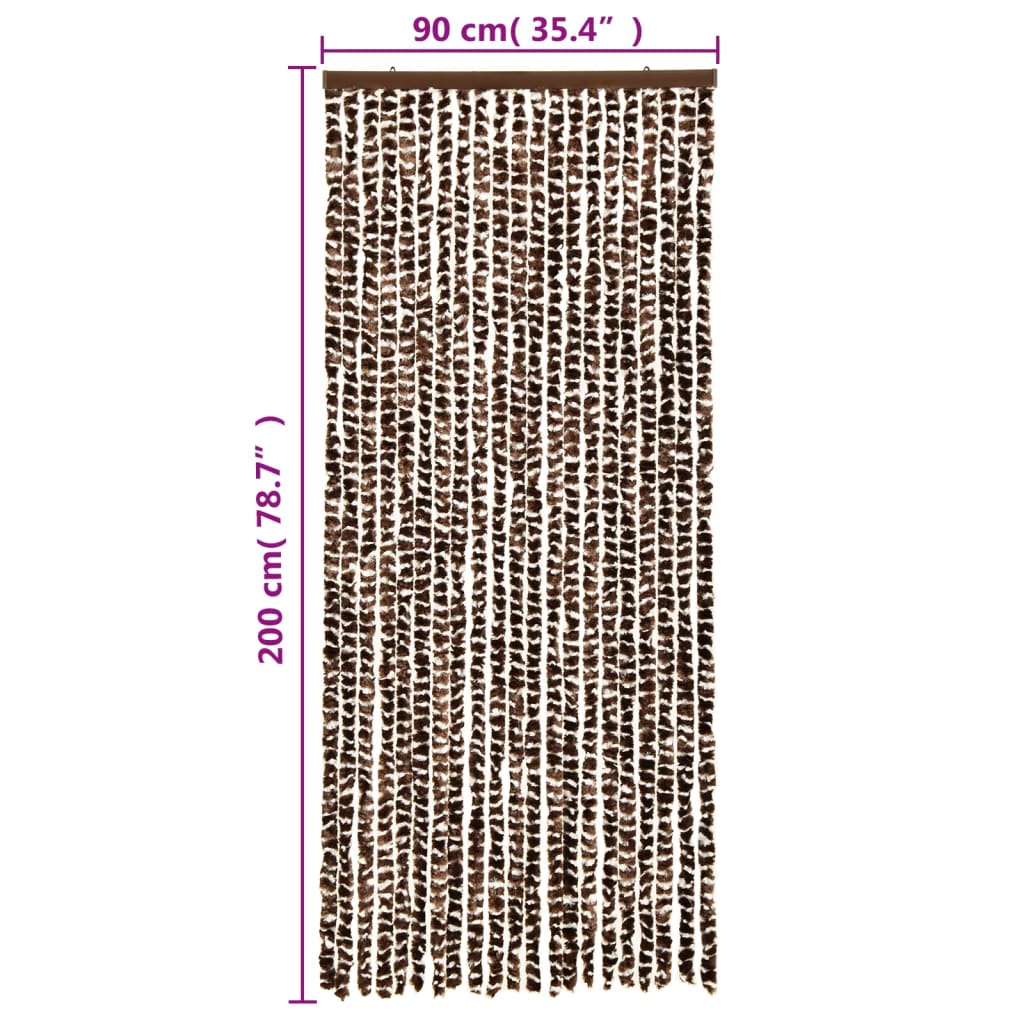 vidaXL Ресни за врата против мухи, кафяво и бяло, 90x200 см, шенил