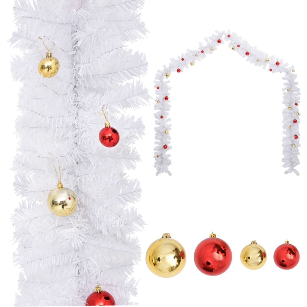 vidaXL Коледен гирлянд, декориран с топки, бял, 5 м