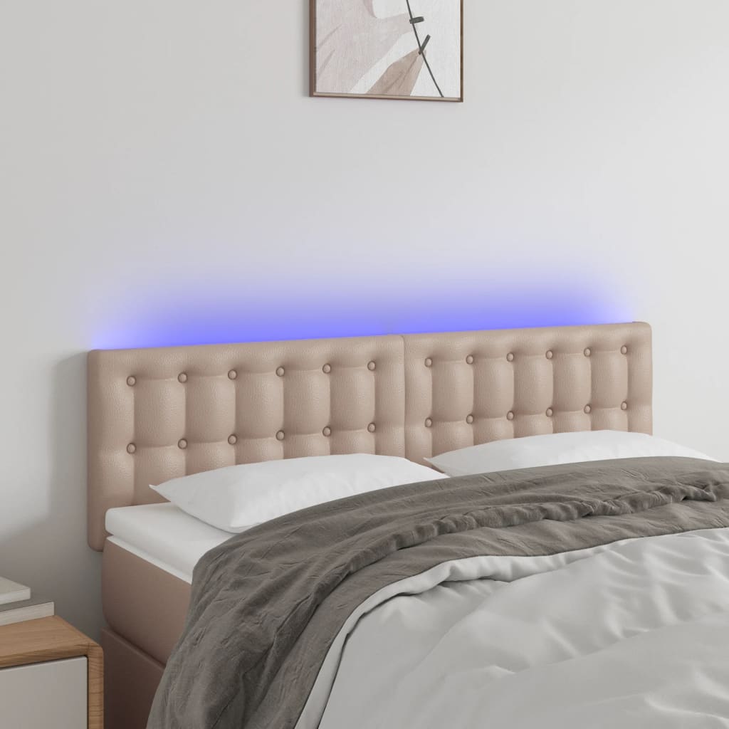 vidaXL LED Горна табла за легло, капучино, 144x5x78/88 см