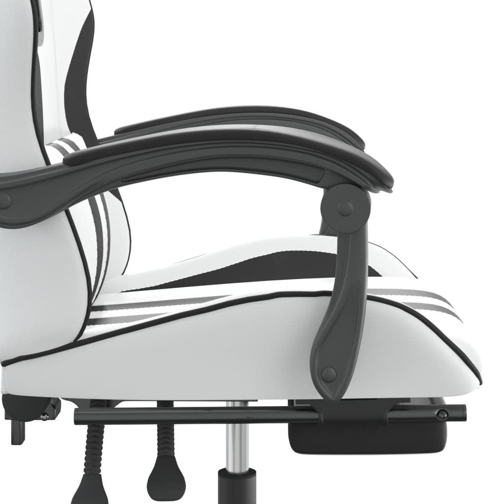 vidaXL Въртящ гейминг стол с опора за крака бяло-черен изкуствена кожа