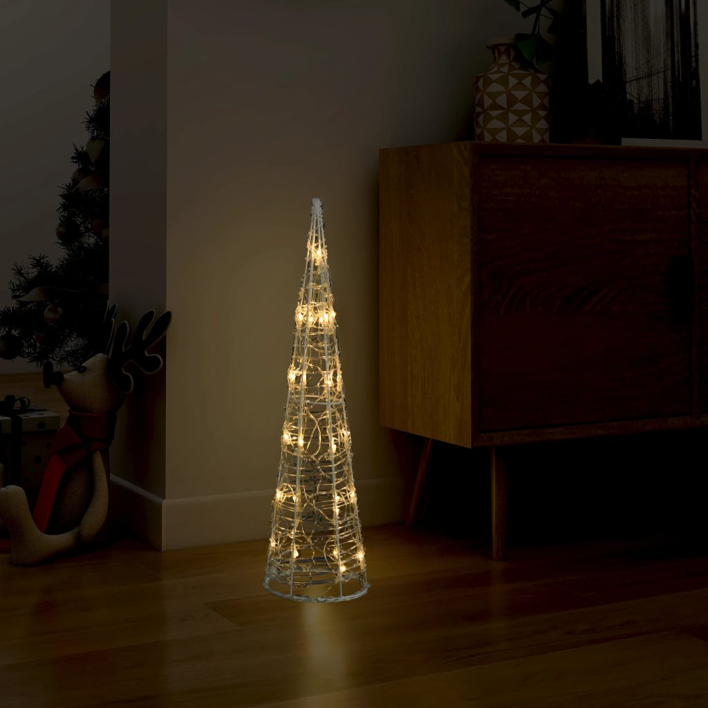 vidaXL Акрилна декоративна пирамида LED светещ конус топло бял 60 см
