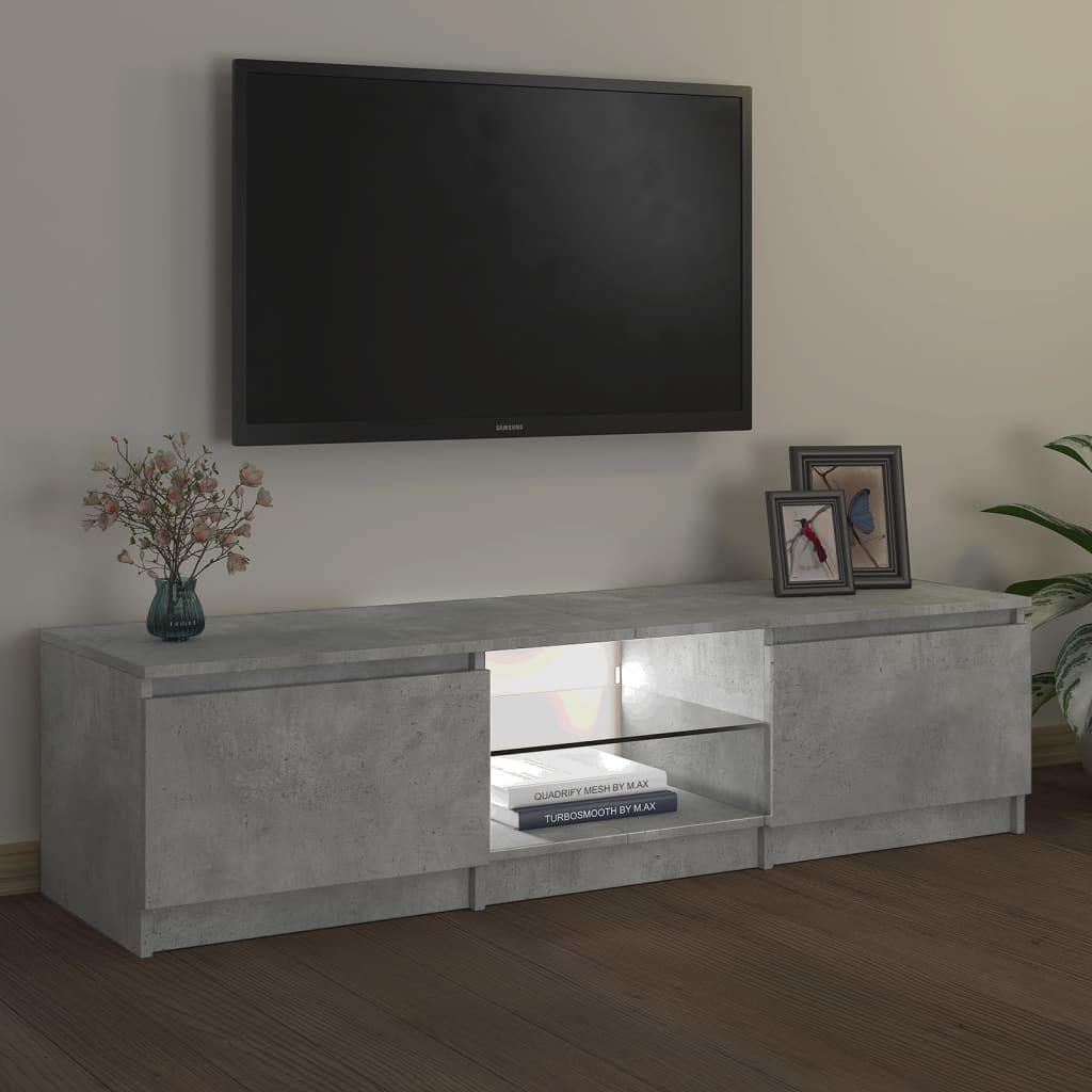 vidaXL ТВ шкаф с LED осветление, бетонно сив, 140x40x35,5 см