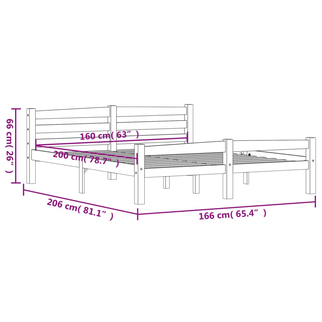 vidaXL Рамка за легло с 2 чекмеджета, бор масив, 160х200 см