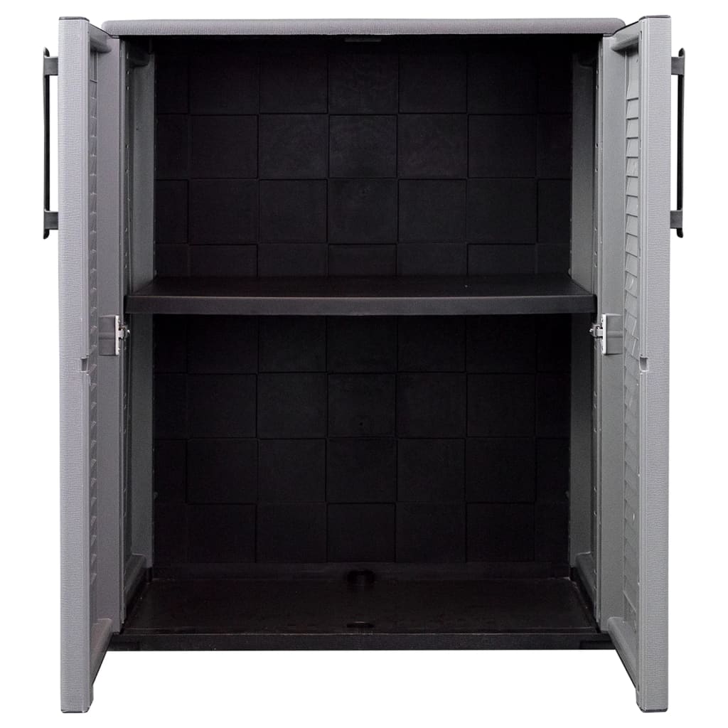 vidaXL Градински шкаф за съхранение, сиво и черно, 68x37x84 см, PP