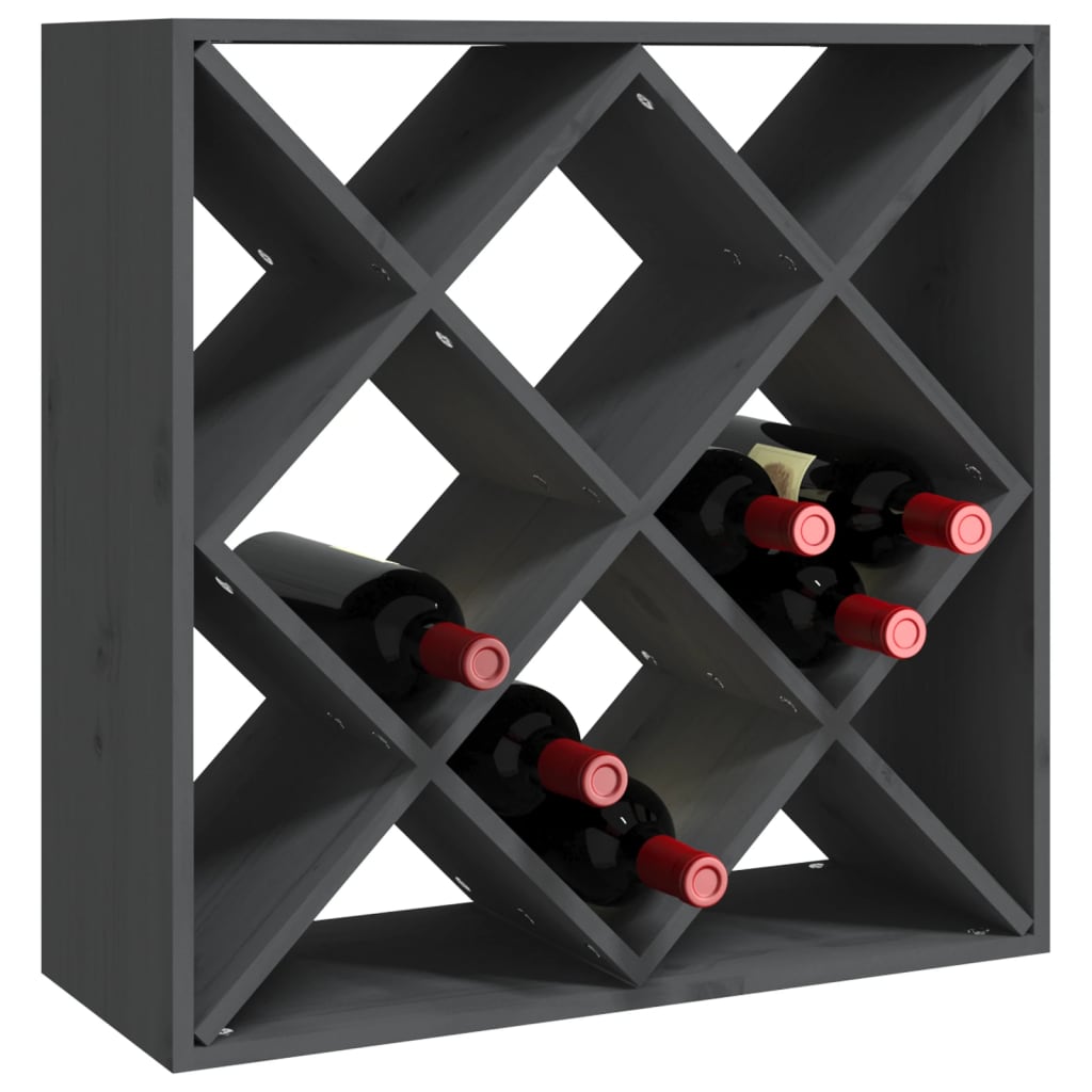 vidaXL Шкаф за вино, сив, 62x25x62 см, борово дърво масив