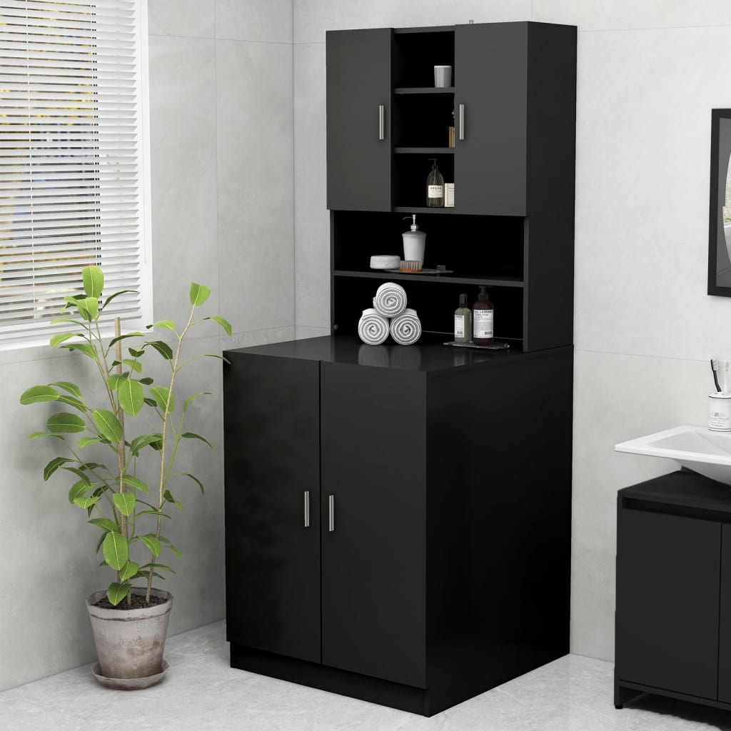 vidaXL Шкаф за пералня, черен, 70,5x25,5x90 см