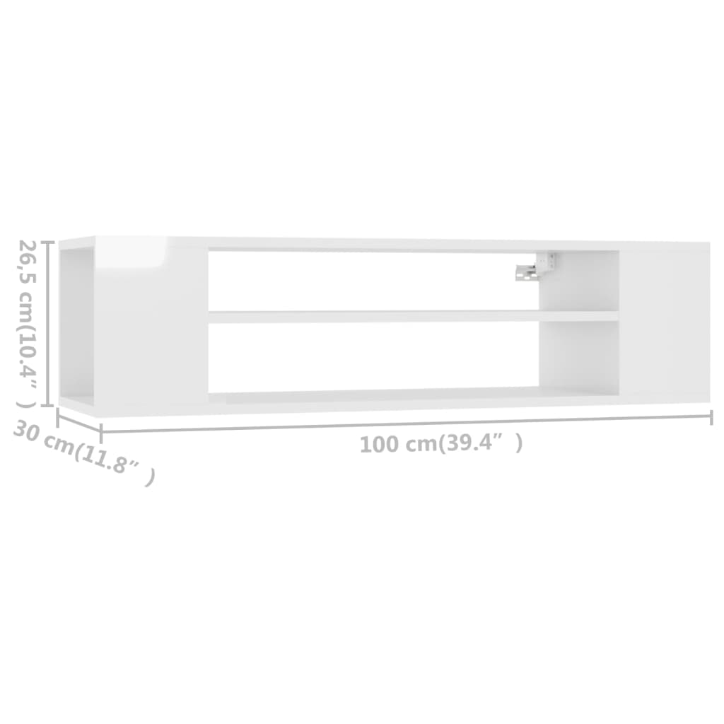 vidaXL Окачен TВ шкаф, бял гланц, 100x30x26,5 см, ПДЧ