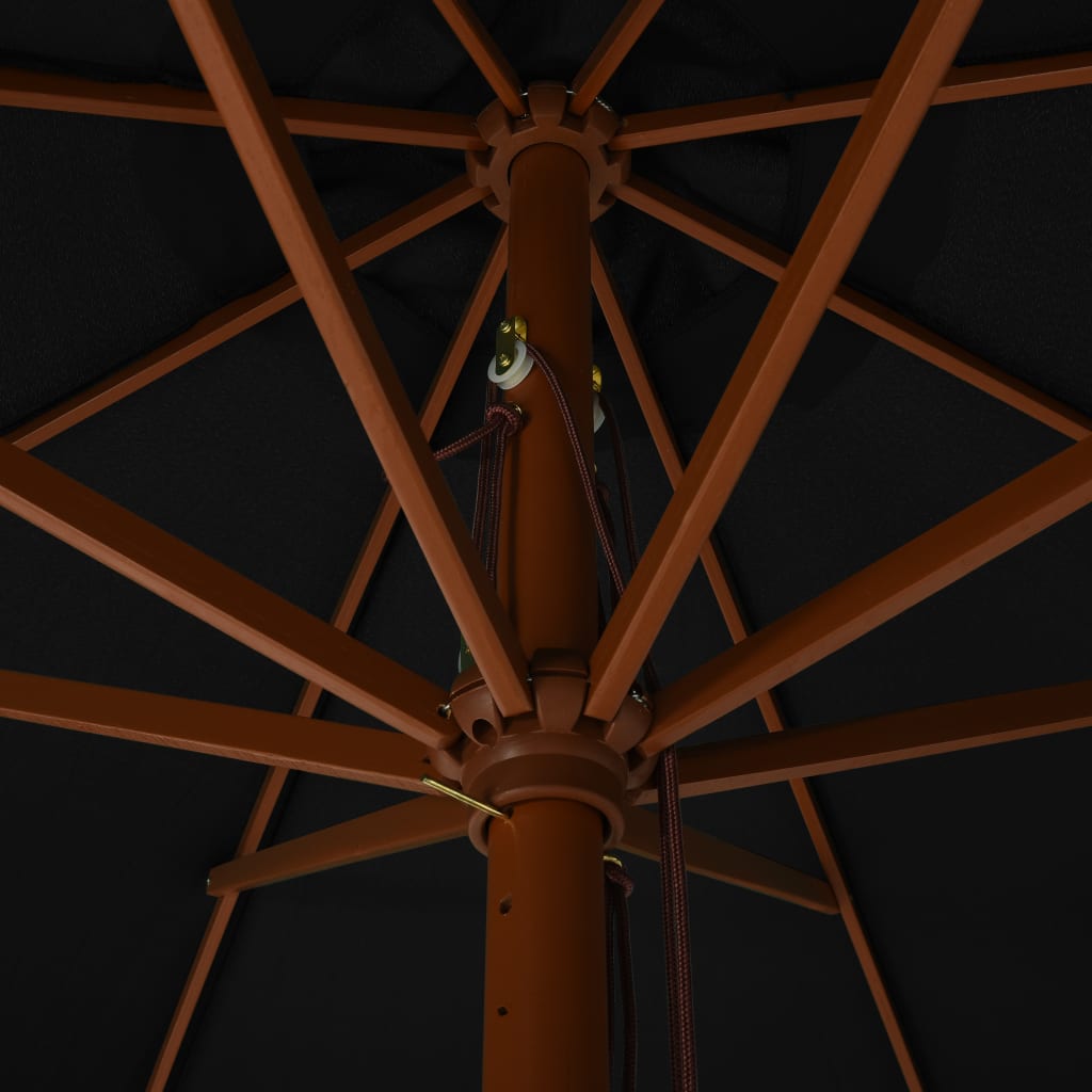 vidaXL Градински чадър с дървен прът, 330 см, черен