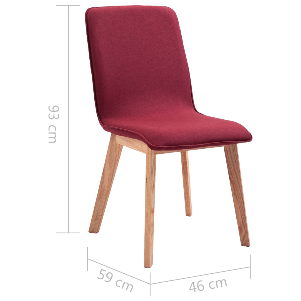 vidaXL Трапезни столове, 6 бр, червен плат и дъбова дървесина масив