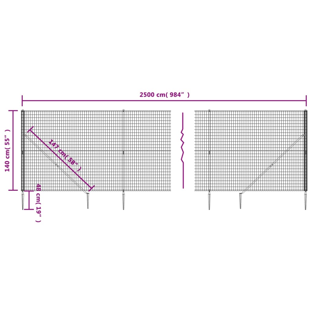 vidaXL Плетена оградна мрежа с шипове, зелена, 1,4x25 м
