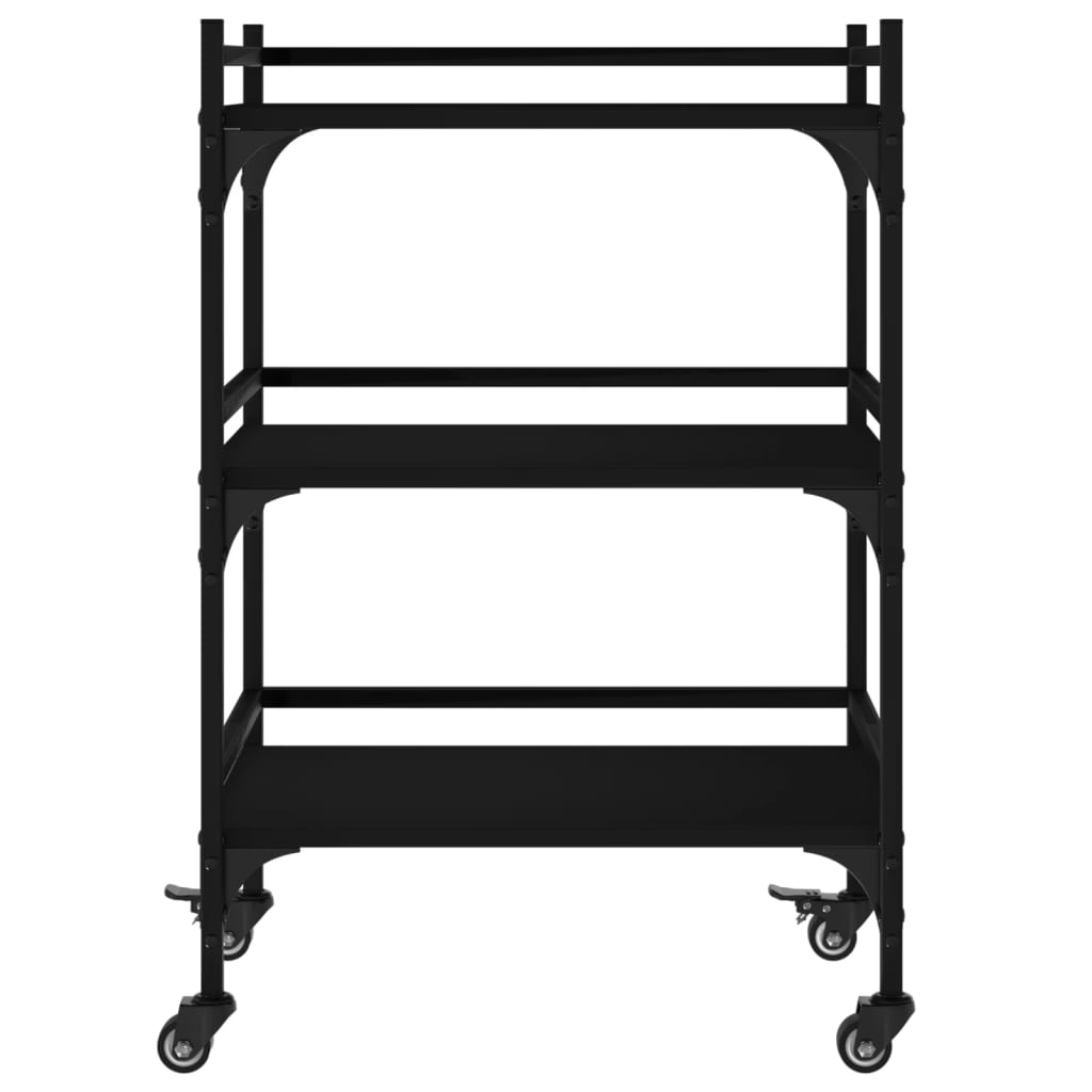 vidaXL Кухненска количка, черна, 50x35x75,5 см, инженерно дърво