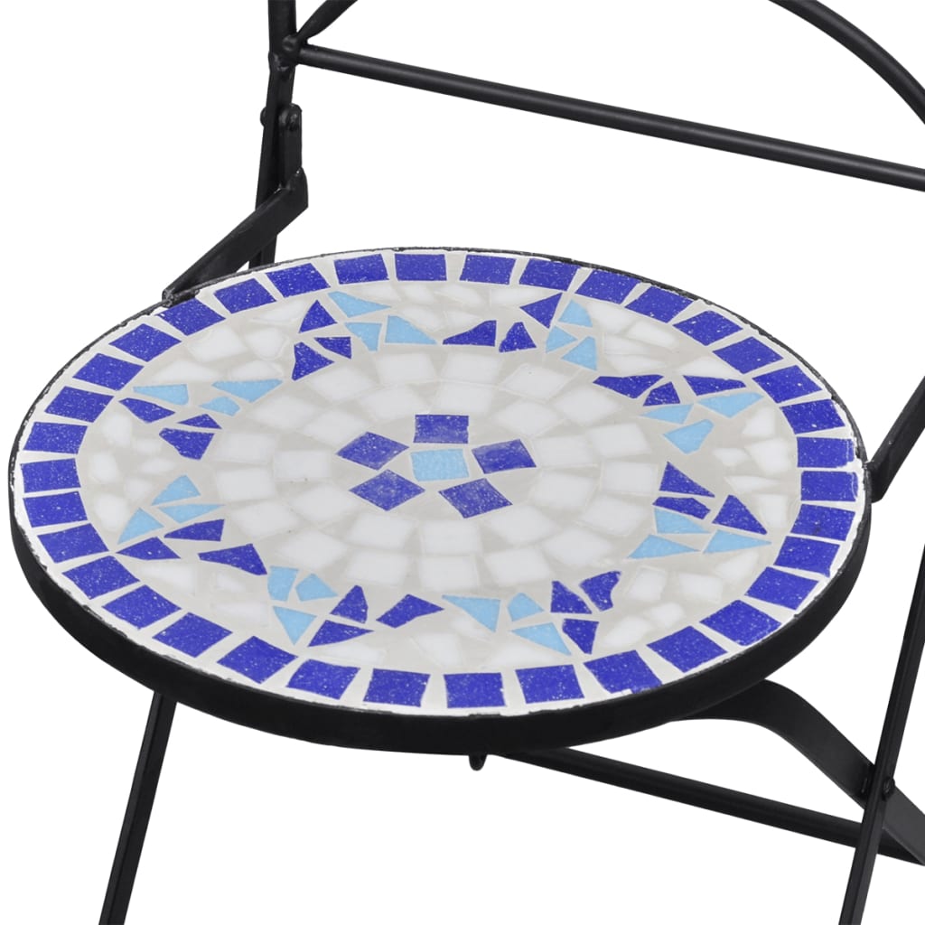 vidaXL Сгъваеми бистро столове, 2 бр, мозайка, синьо и бяло