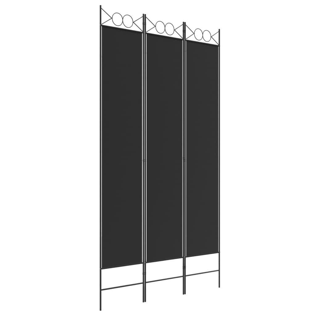 vidaXL Параван за стая, 3 панела, черен, 120x220 см, плат