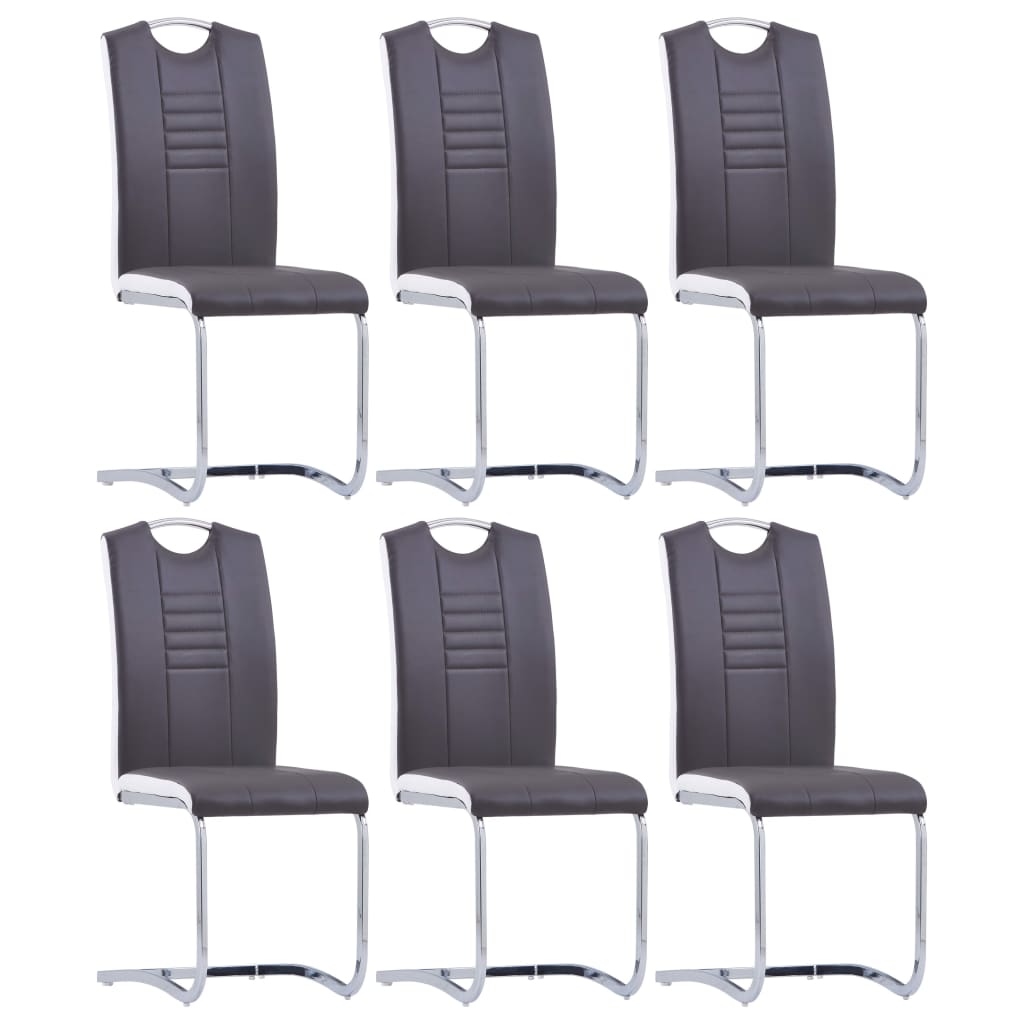 vidaXL Конзолни трапезни столове, 6 бр, сиви, изкуствена кожа
