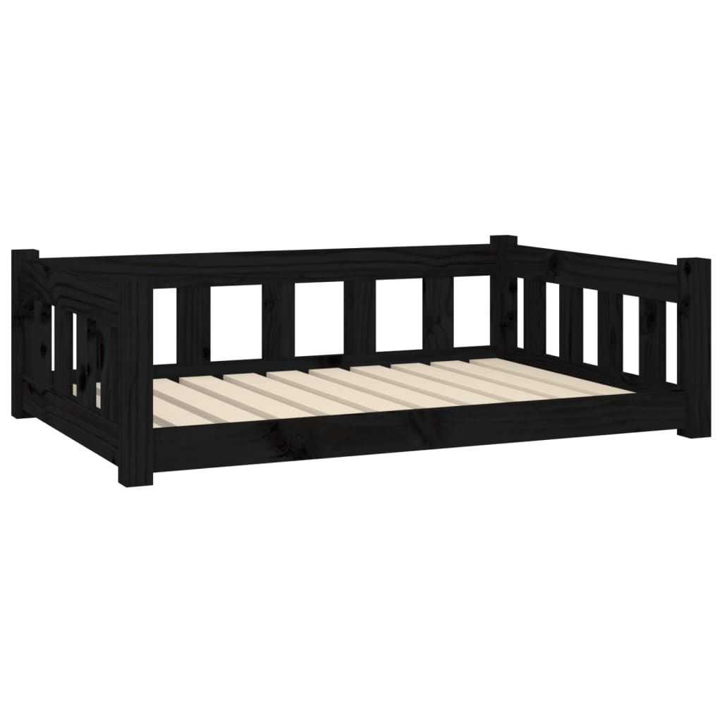 vidaXL Кучешко легло, черно, 95,5x65,5x28 см, борова дървесина масив