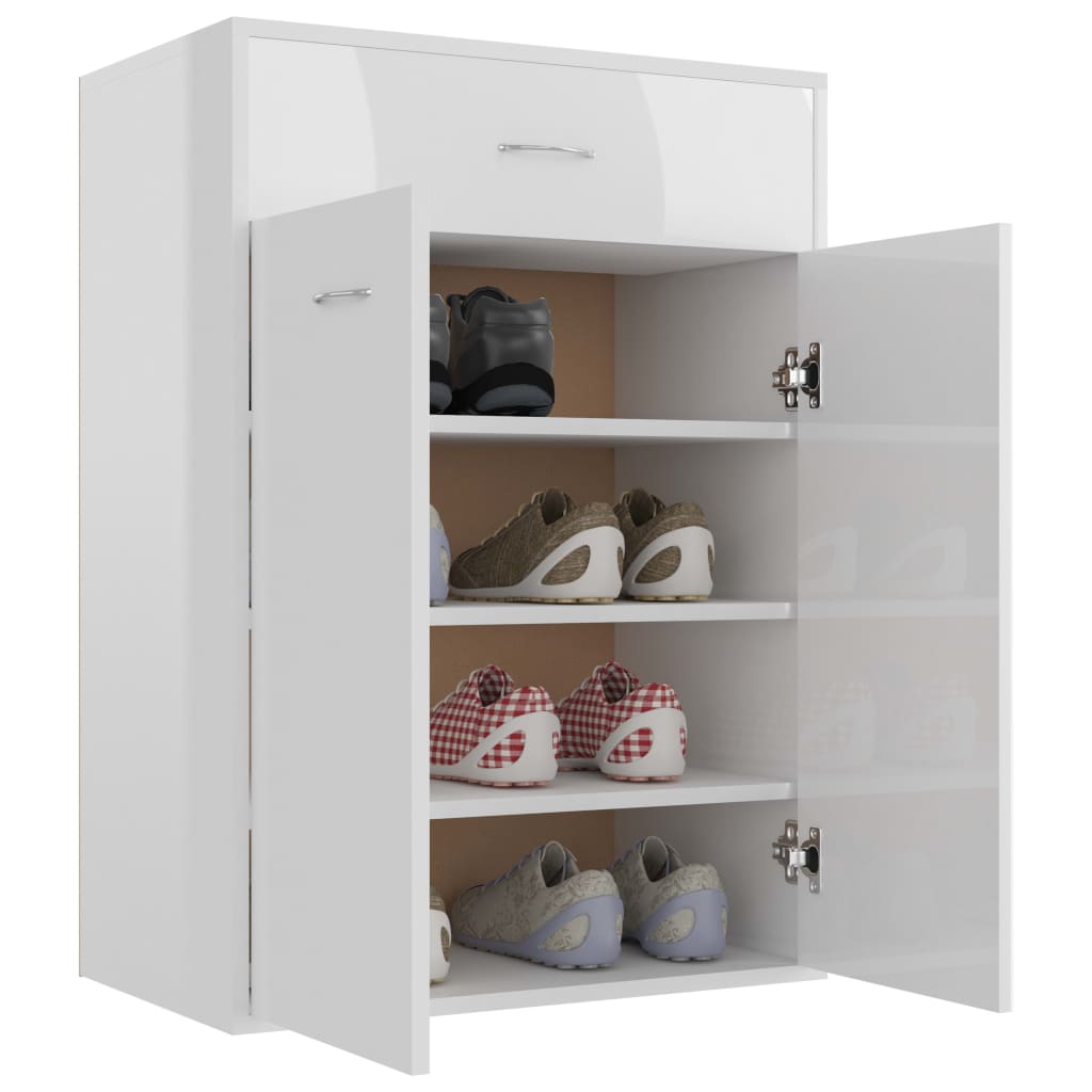 vidaXL Шкаф за обувки, бял гланц, 60x35x84 см, ПДЧ