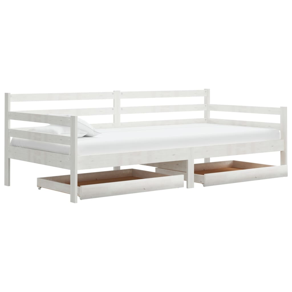 vidaXL Дневно легло с чекмеджета, 90x200 см, бяло, борово дърво масив