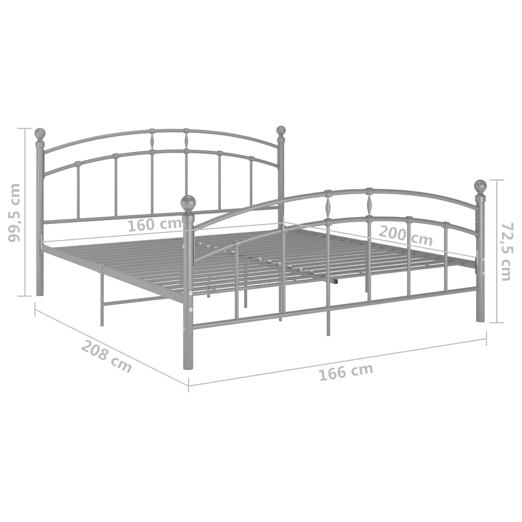 vidaXL Рамка за легло, сива, метал, 160x200 см