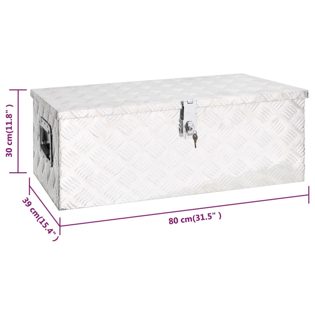 vidaXL Кутия за съхранение, сребриста, 80x39x30 см, алуминий