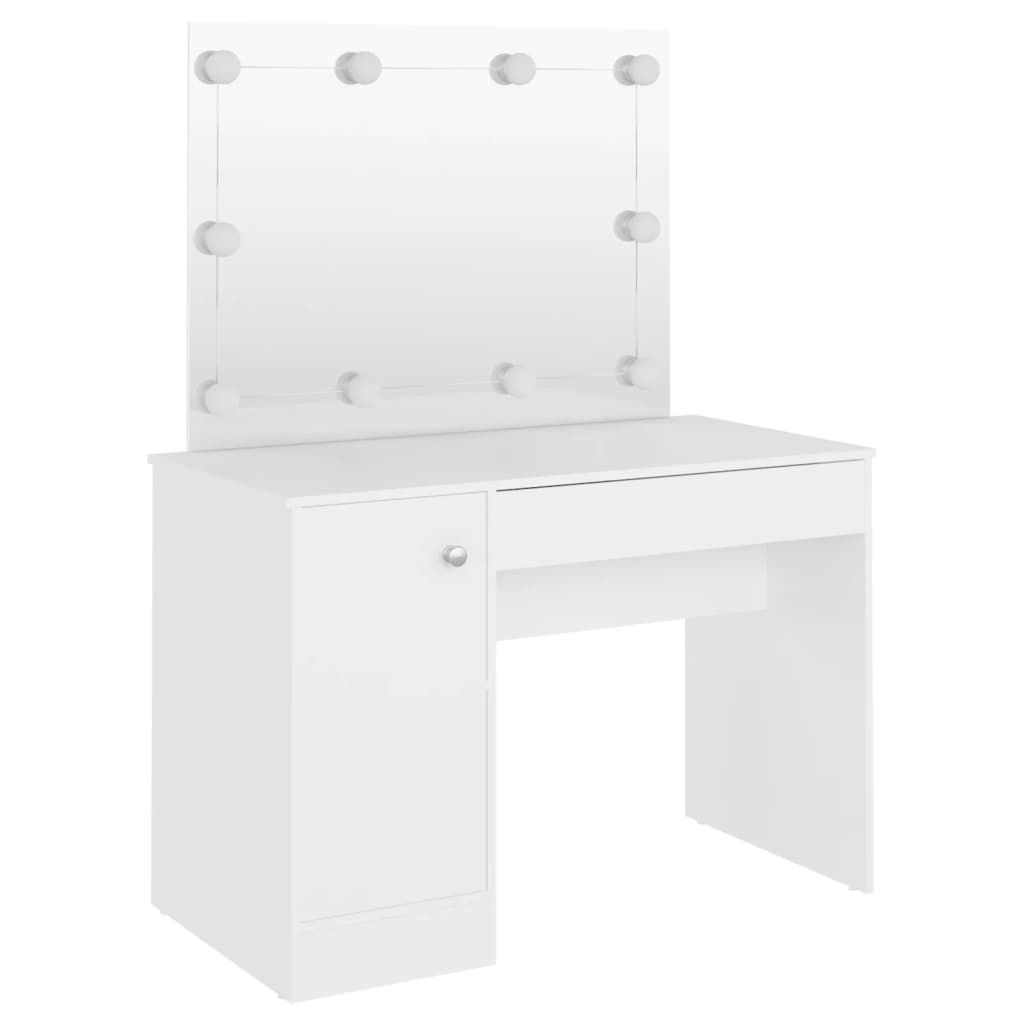 vidaXL Тоалетка с LED лампи, 110x55x145 см, МДФ, бяла