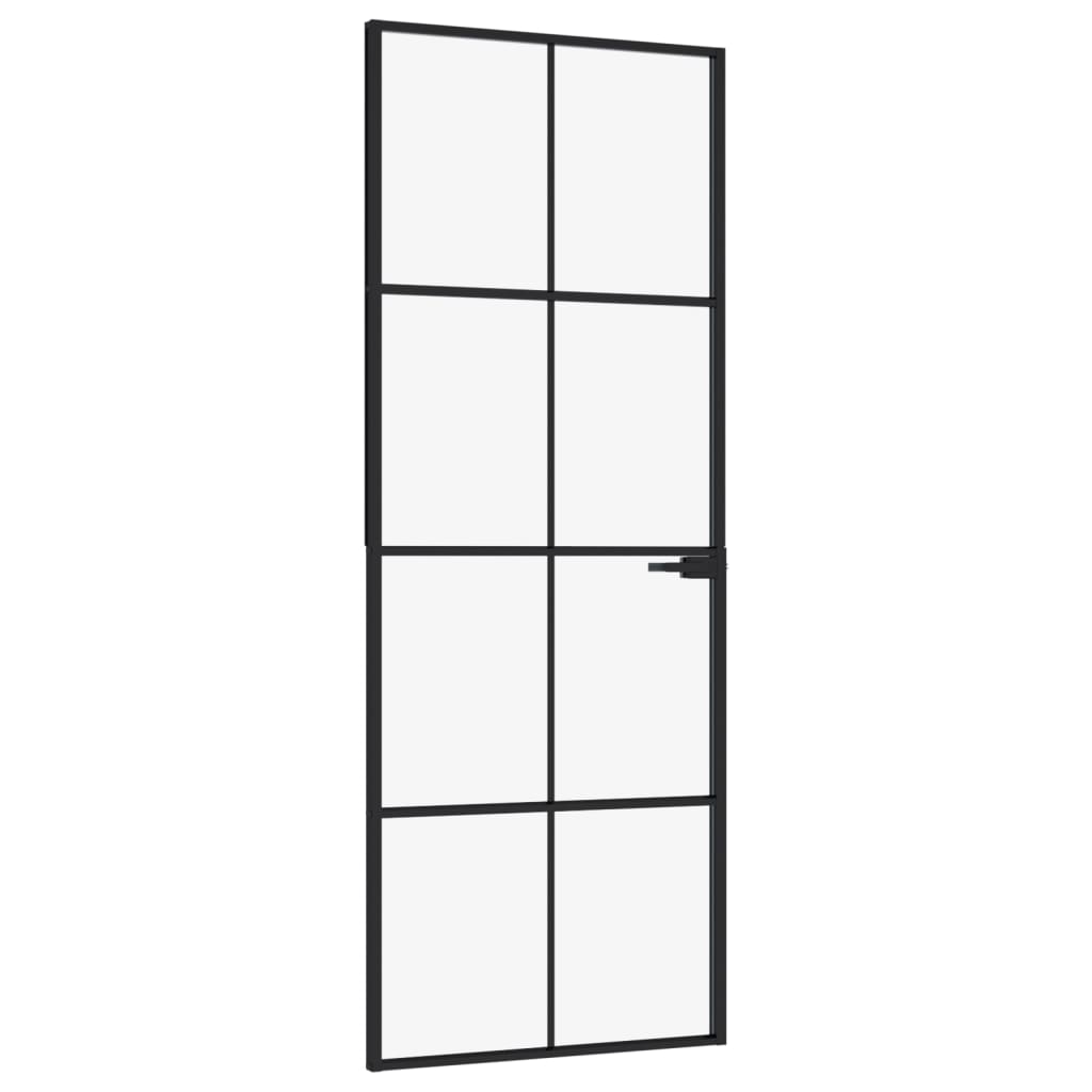 vidaXL Интериорна врата черна 76x201,5 см закалено стъкло и алуминий
