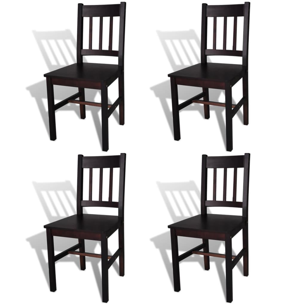 vidaXL Трапезни столове, 4 бр, тъмнокафяви, борова дървесина