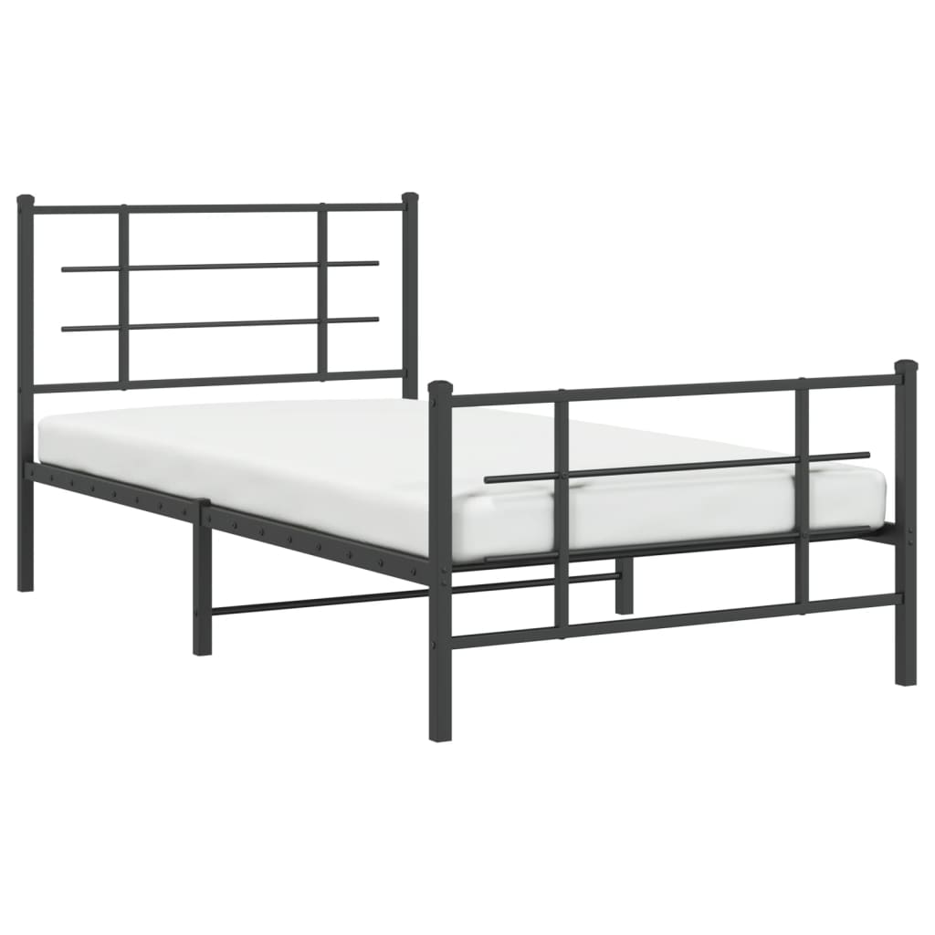 vidaXL Метална рамка за легло с горна и долна табла, черна, 100x200 см