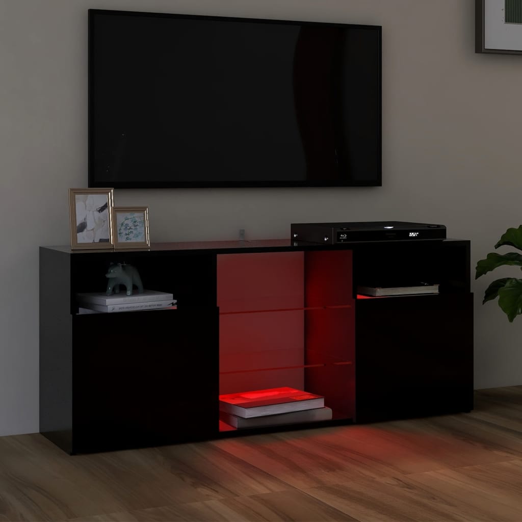 vidaXL ТВ шкаф с LED осветление, черен, 120x30x50 см