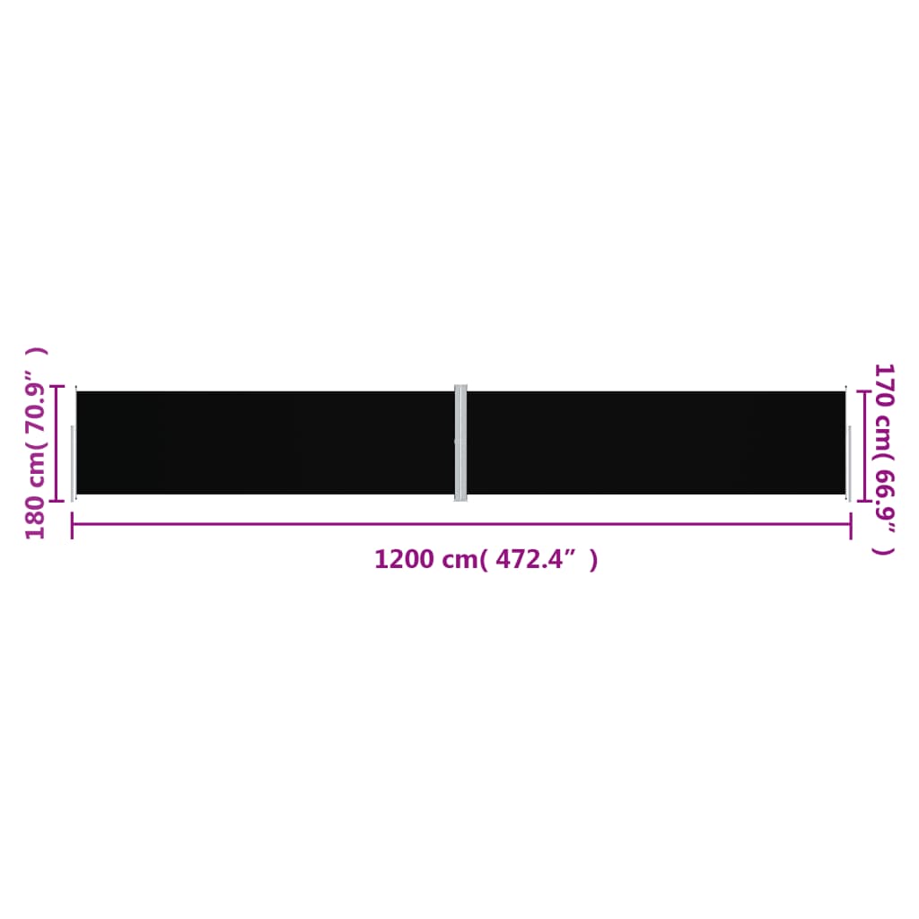 vidaXL Прибираща се странична тента, черна, 180x12000 см