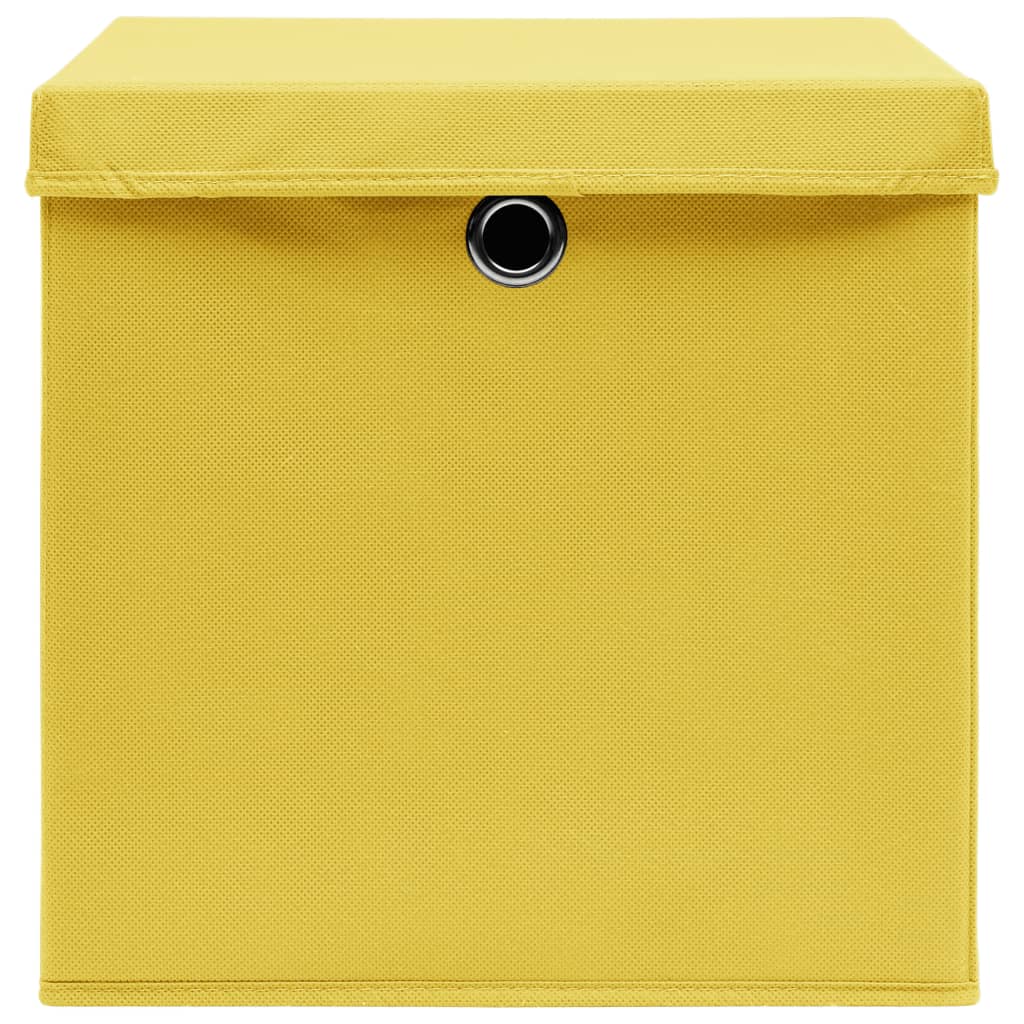 vidaXL Кутии за съхранение с капаци 4 бр 28x28x28 см жълти