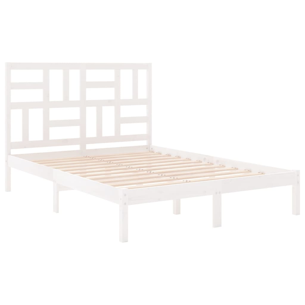 vidaXL Рамка за легло, бяла, дърво масив, 140x190 см