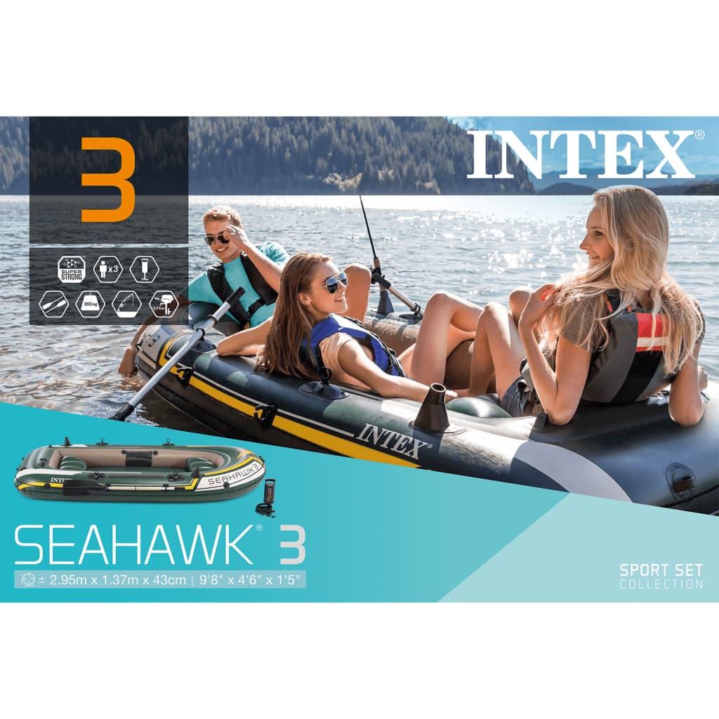 Intex Комплект надуваема лодка Seahawk 3, 295x137x43 см, 68380NP
