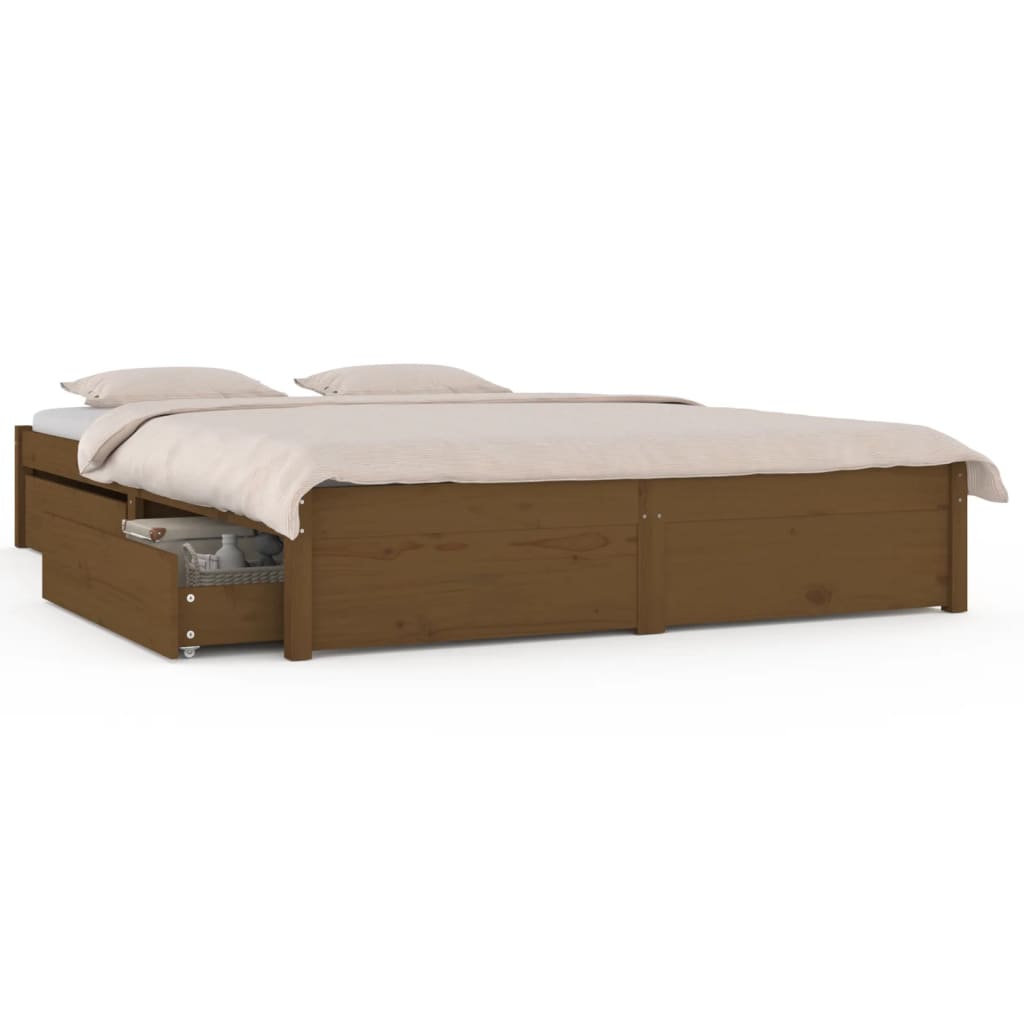 vidaXL Рамка за легло с чекмеджета меденокафява 135x190 см Double