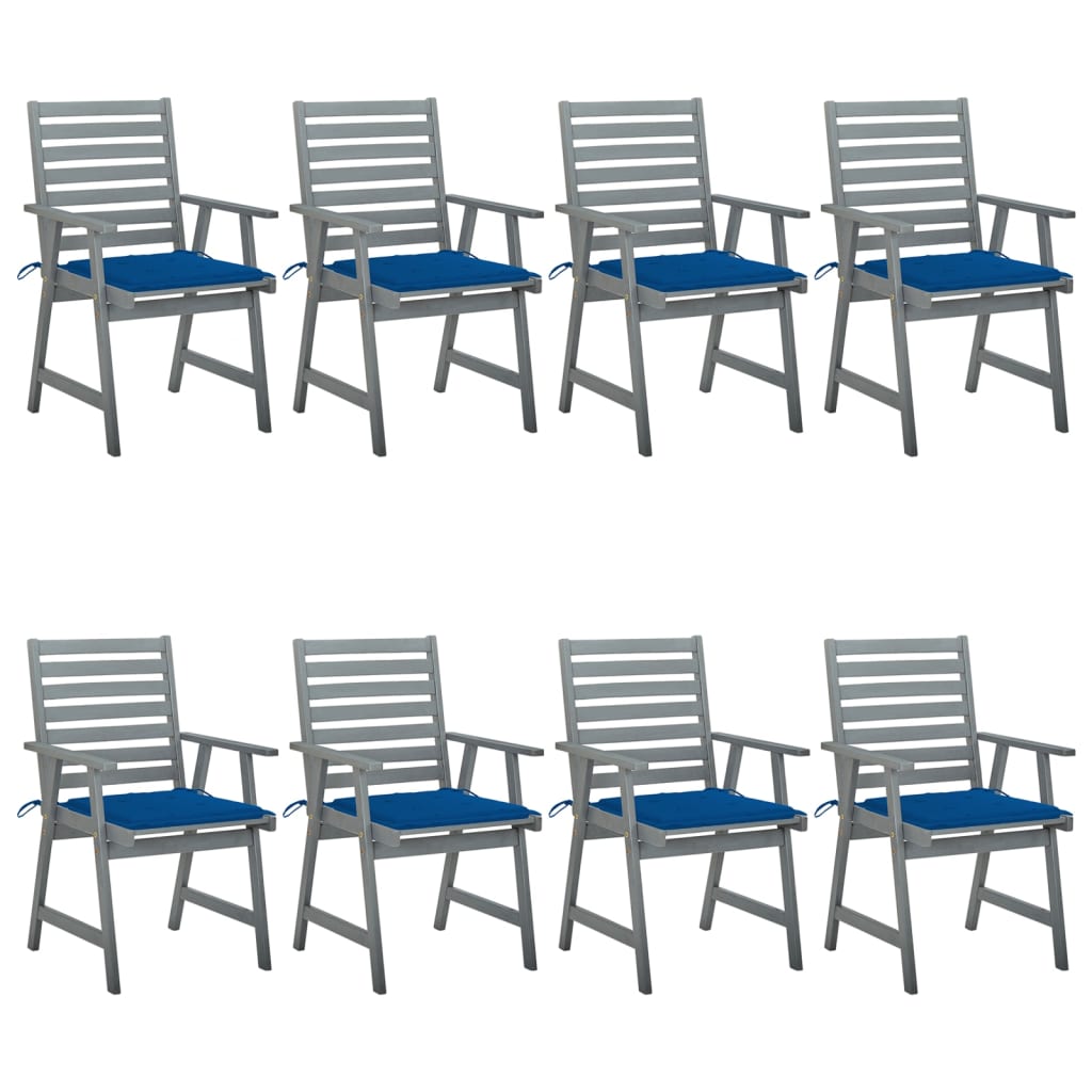 vidaXL Градински трапезни столове с възглавници, 8 бр, акация масив