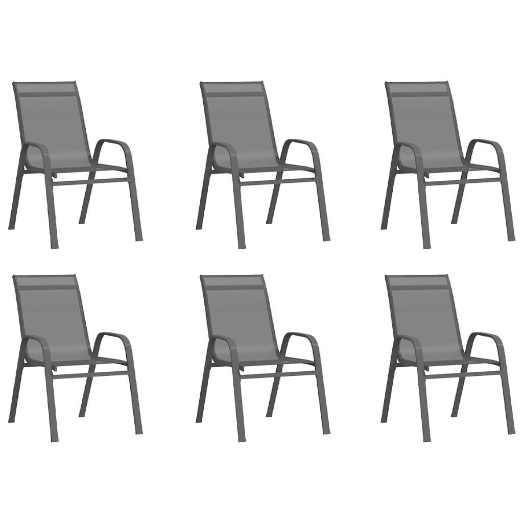 vidaXL Стифиращи градински столове, 6 бр, сиви, тъкан textilene