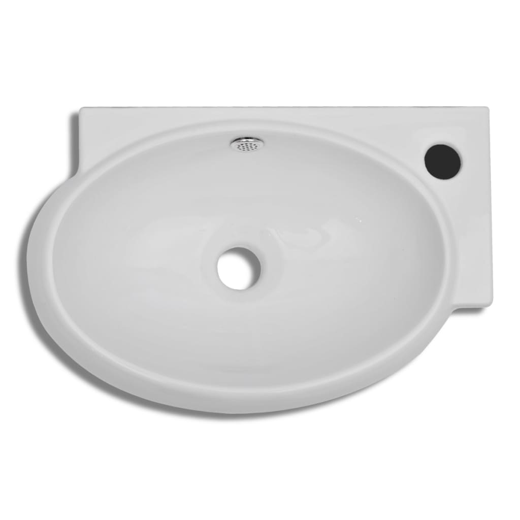 Керамична мивка за баня с преливник и отвор за смесител, бяла