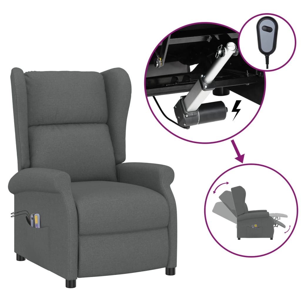 vidaXL Wingback електрически масажен стол, тъмносив, текстил