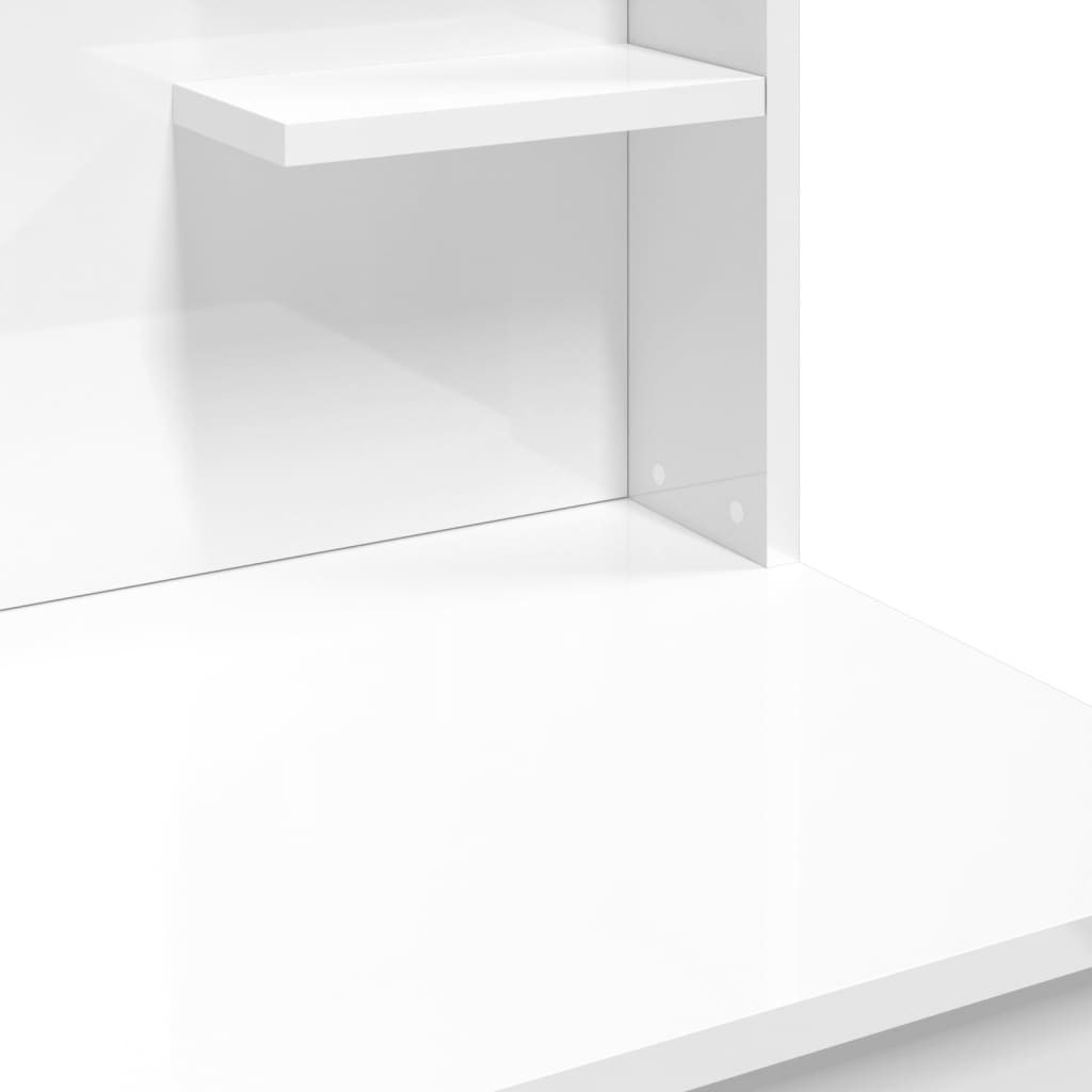 vidaXL Тоалетка с LED лампи, бял гланц, 96x40x142 см