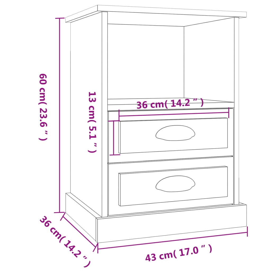 vidaXL Нощно шкафче, бяло, 43x36x60 см