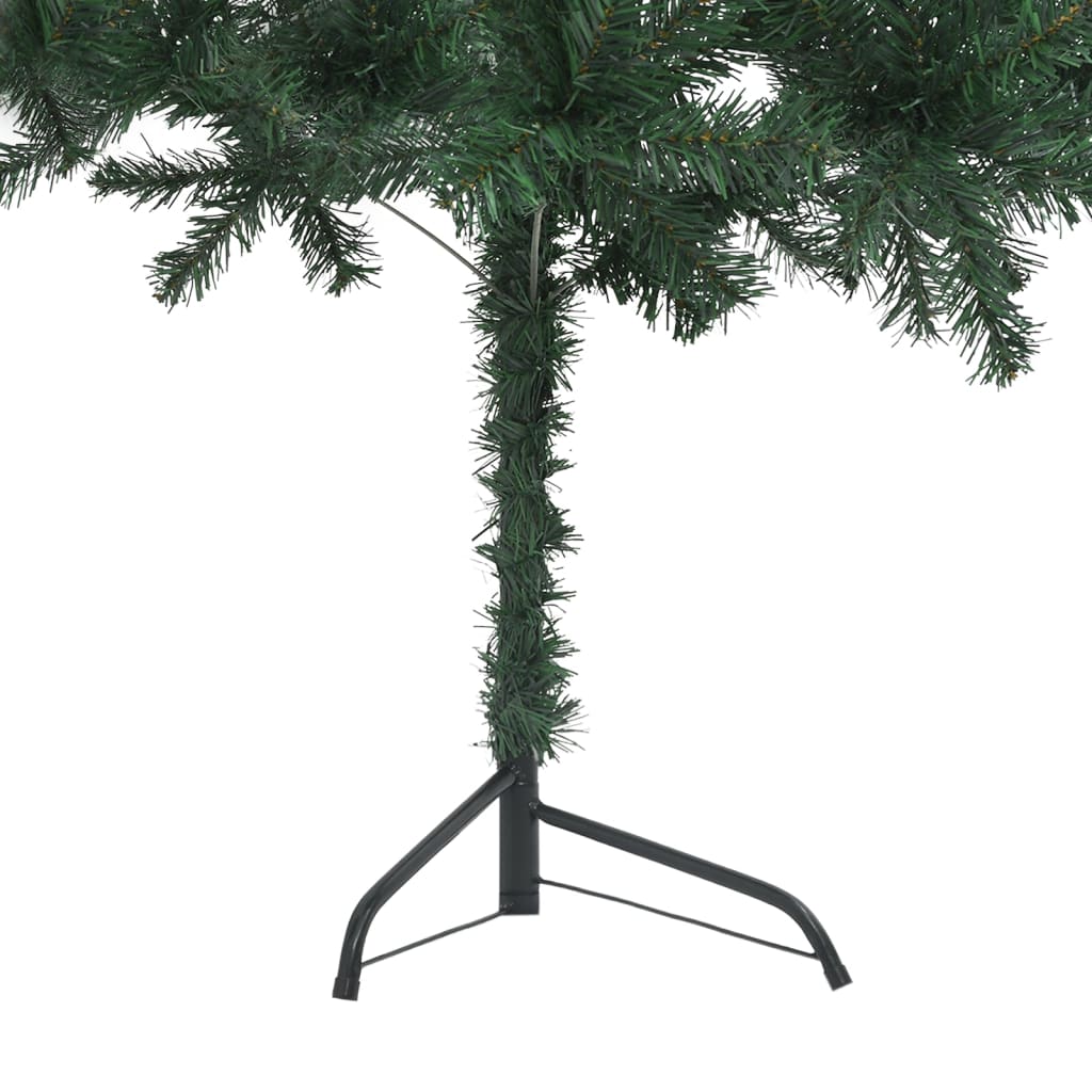 vidaXL Ъглова изкуствена коледна елха с LED и топки зелена 150 см PVC